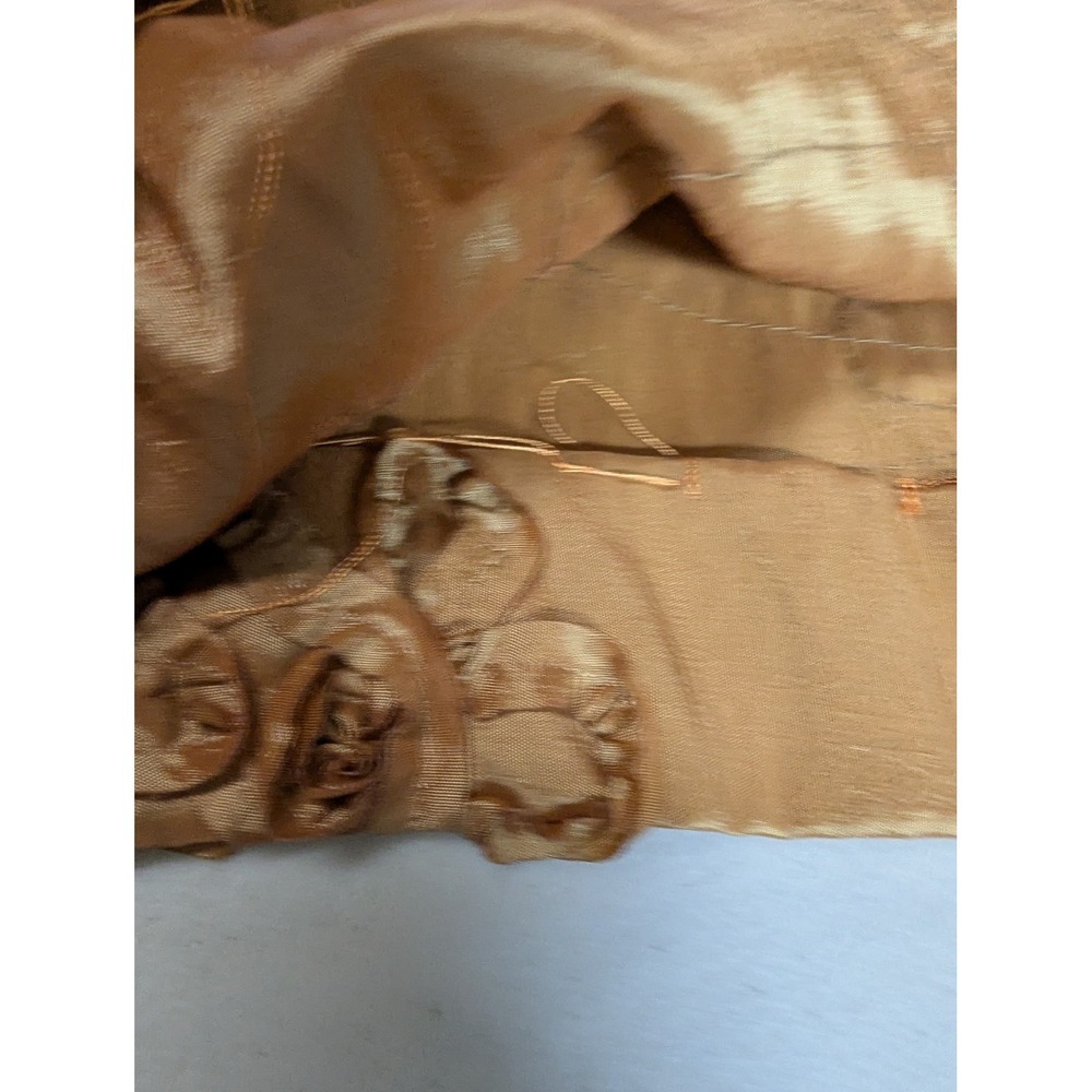 Vtg Handmade Gold Taffeta Maxi Skirt 3D Rosette Floral Appliqué Iridescent Boho - Picture 7 of 12